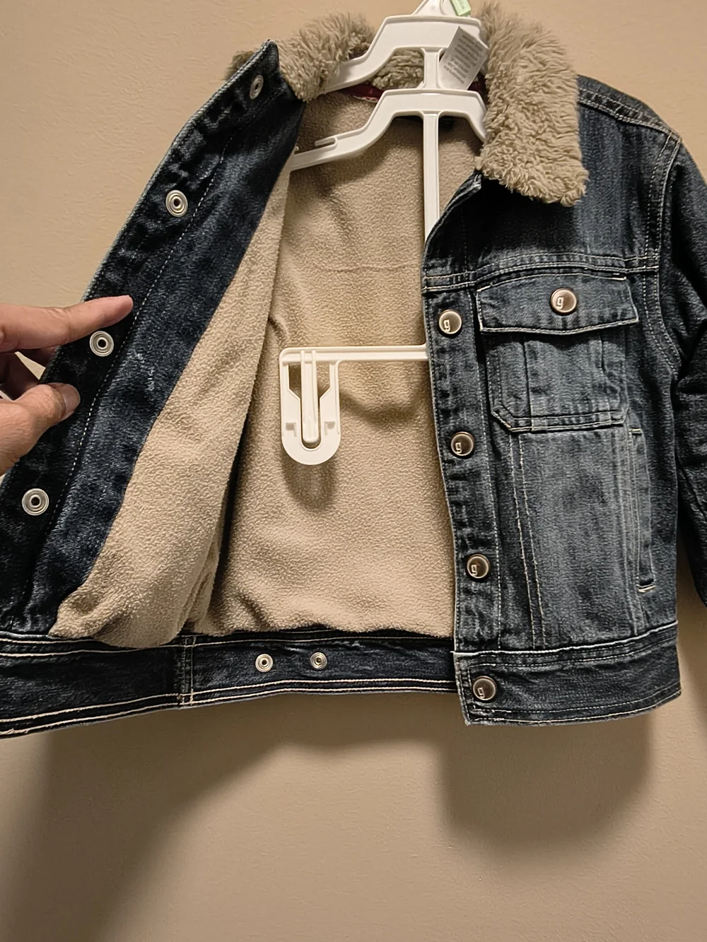 Gymboree Blue Denim Jacket with Cream Faux Fur Collar